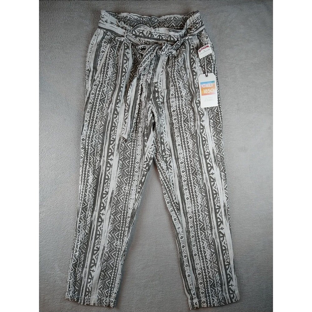 NEW Cali 1850 Linen Blend Pants Women's Large Paperbag waist PullOn Lounge Beach